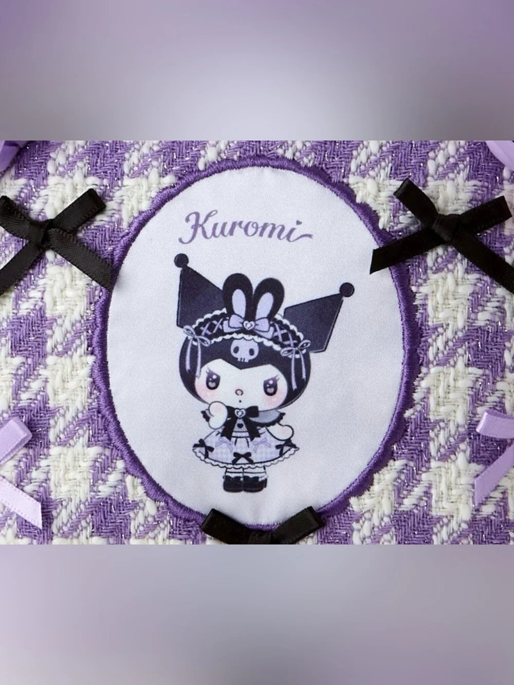 Kuromi Dream Ribbon Series Pouch with Kawaii Bunny Ears Ruffles and Bows NWT